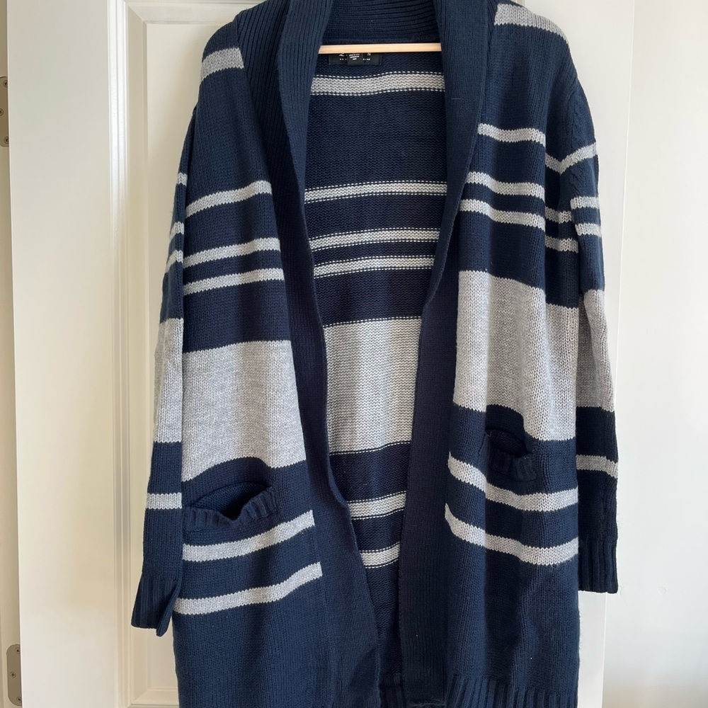 Striped Navy and Shawl Gray Cardigan Forever 21